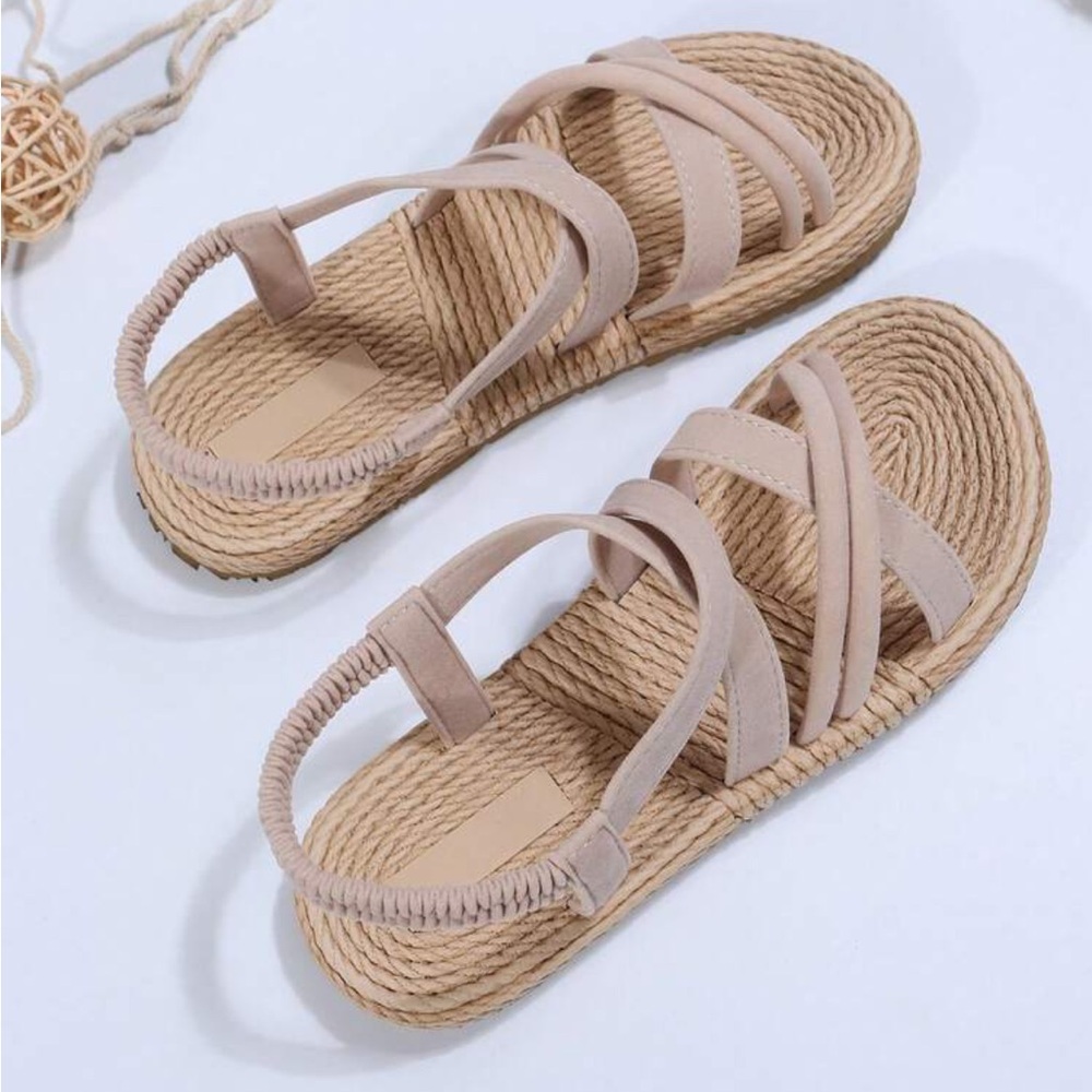Tan Strappy Platform Espadrille Sandals for Women